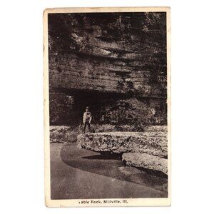 Vintage Black White Postcard Of Table Rock Geological Formation In Millville IL